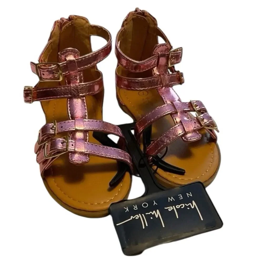 Nicole‎ Miller Sandals Shoes Girls Size 7 Pink Metallic Multi Strap Kids Toddler